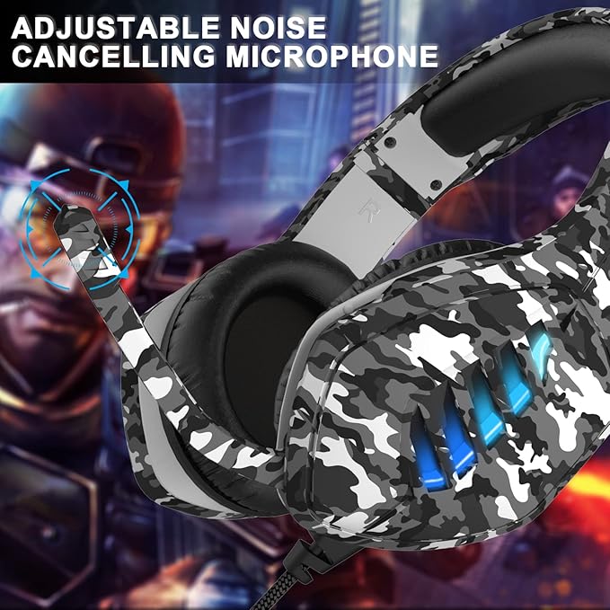 Gaming Headset with Microphone - for PC, PS4, PS5, Switch, Xbox One, Xbox Series X|S - 3.5mm Jack Gamer Headphone with Noise Canceling Mic (Camo Black)