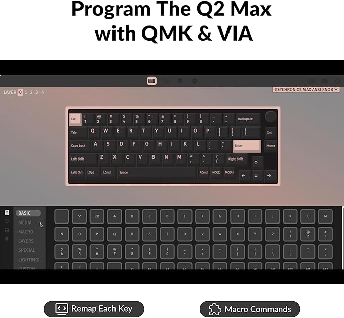 Keychron Q2 Max Wireless Custom Mechanical Gaming Keyboard, QMK/VIA Programmable Knob 2.4 GHz/Bluetooth 5.1/Wired, 65% Compact RGB Hot-Swap with Gateron Red Switch for Mac Windows Linux - White