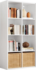IROCNK Bookshelf, 8-Cube Storage Cube Shelf Organizer, Extra Thick Frame Horizontally & Vertically Reversible Bookcase with Open for Living Room, Bedroom, Home Office, White