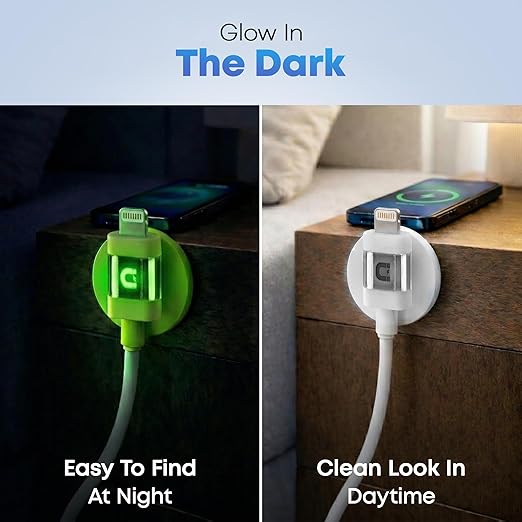 10ft LED Phone Lightning Cable with Magnetic Tip, Magnetic Cord Holder & Green Night Glow Light – Durable Fast Charger Cable for iPhone 5–14 and More