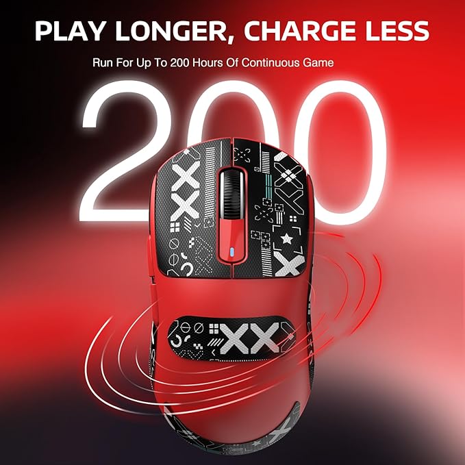 ATTACK SHARK X3 Lightweight Wireless Gaming Mouse with Tri-Mode 2.4G/USB-C Wired/Bluetooth,26K DPI, PAW3395 Optical Sensor,Kailh GM8.0 Switch,5 programmable Buttons for PC/Win/Mac(Red+Stickers)