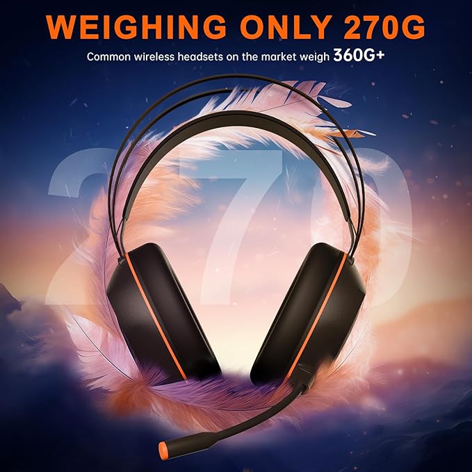 Gaming Headset for Xbox Series X/S, Xbox One, PS5, PS4, PC with 7.1 Surround Sound, Wired Gaming Headphone with Noise Cancelling Mic, Dynamic RGB Light for Xbox Controller, Switch (Black Orange)