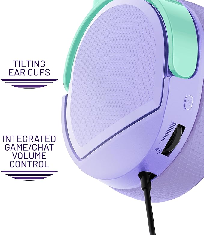 4Gamers Panther Wave - Over Ear Gaming Headset Compatible with PS4/PS5, Xbox, Switch, PC with Flexible Mic, 3.5mm Jack, 1.5m Cable, Lightweight, Comfortable and Durable (Mint & Lavendar)