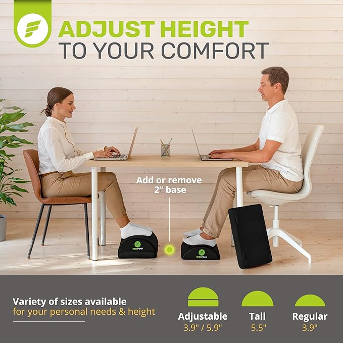 ErgoFoam Adjustable Foot Rest (Rounded, Mesh, Black) and Lumbar Support Pillow Bundle