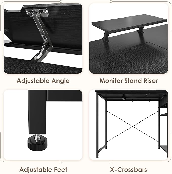 X-cosrack Drafting Table with Storage Shelves & Drawer, 43" Adjustable Art Desk with Monitor Stand for Home Office Computer, Tiltable Draft Drawing Table for Artist, Study, Writing Workstation, Black