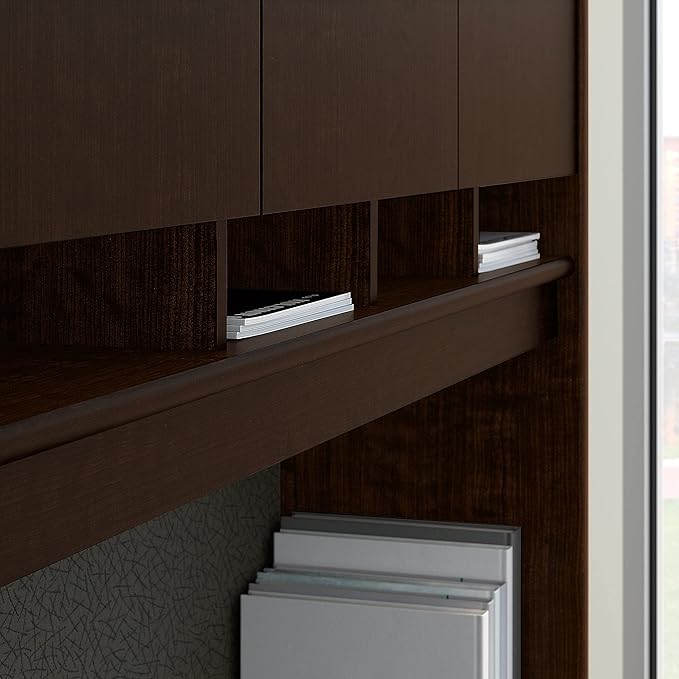 Bush Business Furniture Series C 72W x 30D 3 Position Sit to Stand L Shaped Desk with Hutch and Mobile File Cabinet in Mocha Cherry