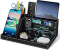 TopMade Wireless Charger Desk Nightstand Organizer, Leather Pen Holder Office Supplies Desk Accessories Fast Charging Station, Remote Control Holder, for iphone Charger Stand Gifts for Men (Black)