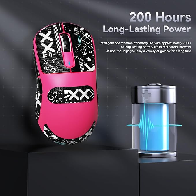 Attack Shark X3 Wireless Gaming Mouse, 49g Ultralight, PixArt PAW3395 26000 DPI, Bluetooth/2.4Ghz /Wired Tri-Mode, 200Hrs Rechargeable Battery, Kailh GM8.0 Switch for PC/MAC/Win - Rose Red&Tape
