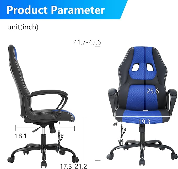 PayLessHere Gaming Office Chair Support Adjustable Ergonomic PU Leather Racing Lumbar Massage Headrest Armrest Task 360° Swivel Computer Chair for Women Men Adults, Blue