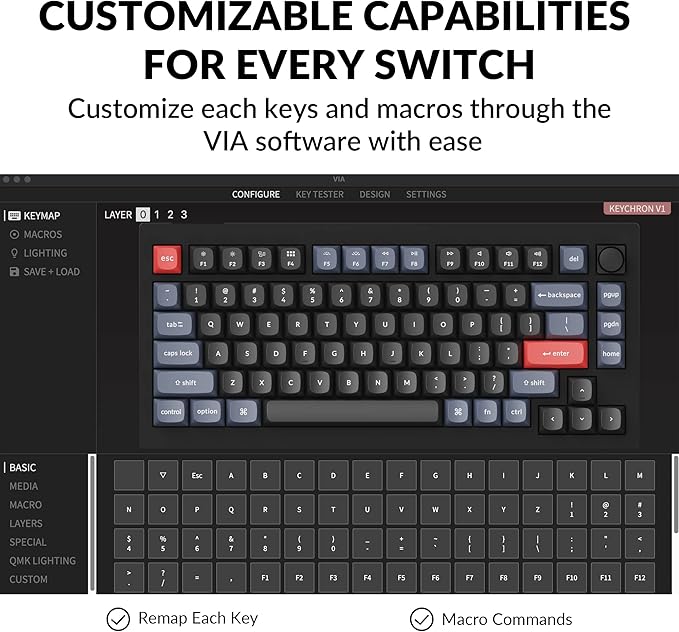 Keychron V1 75% Wired Mechanical Keyboard, QMK/VIA Programmable, Hot-swappable K Pro Brown Switches, Compatible with Mac Windows Linux - Carbon Black