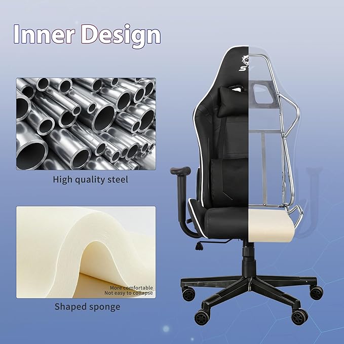 Gaming Chair,Video Game Chair with Massage Lumbar Support, Ergonomic Computer Chair Height Adjustable with Swivel Seat and Headrest