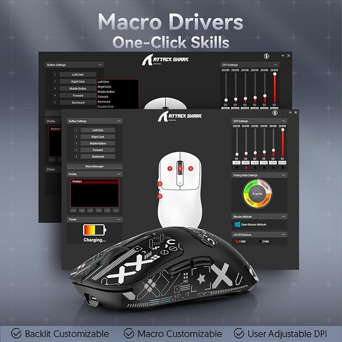 MAMBASNAKE Attack Shark X3 Wireless Gaming Mouse, 49g Ultralight, PixArt PAW3395 26000 DPI, Bluetooth/2.4Ghz /Wired Tri-Mode, 200Hrs Rechargeable Battery, Kailh GM8.0 Switch for PC/MAC/Win Black&Tape