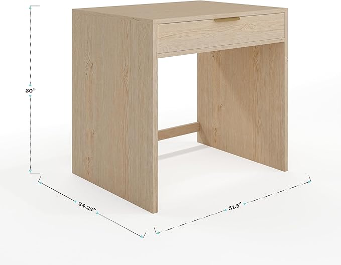 Martha Stewart Kayden Home Office Modular Desk with Drawer and 3 Drawer File Cabinet in Light Natural with Brushed Gold Hardware