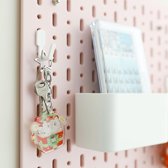 No Drill Pegboard Wall Organizer - HIPS Material Gaming & Office Storage with Accessories, White/Black/Pink Combination for Men Women Space-Saving (Pink)