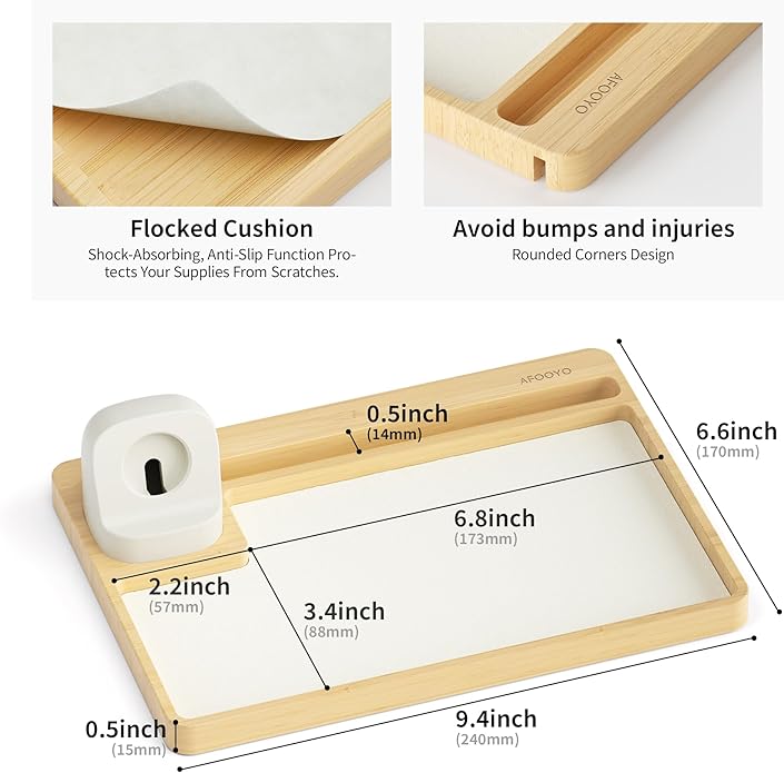 AFOOYO Wooden Watch Band Organizer - Charger Stand Compatible with All Apple Watch Series and Watch Bands Display Watch Storage Case Tray with Acrylic Top Lid(Bamboo)