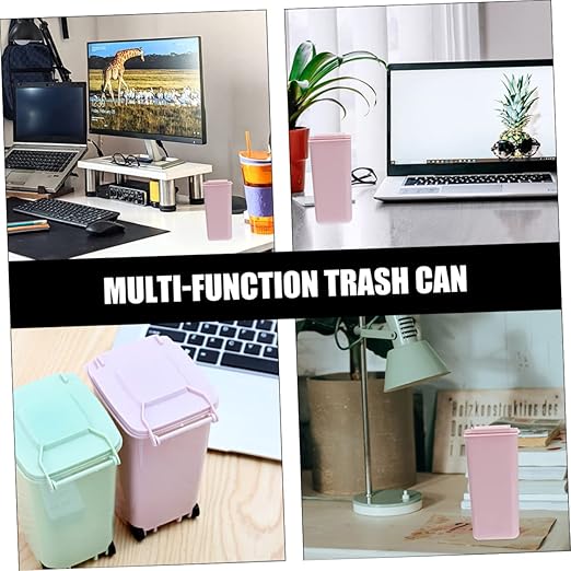 Veemoon 2Pcs 650ML Mini Desktop Garbage Can Multi-Function Trash Bin Lid Decorative Waste Basket for Home Office Slim Design for Desk Organization
