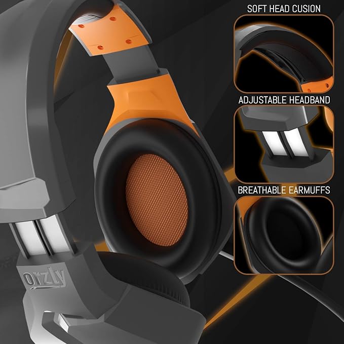 Orzly Gaming Headset (Orange) for PC and Gaming Consoles PS5, PS4, Xbox Series X | S, Xbox ONE, Nintendo Switch & Google Stadia Stereo Sound with Noise Cancelling mic - Hornet RXH-20 Vesuvius Edition