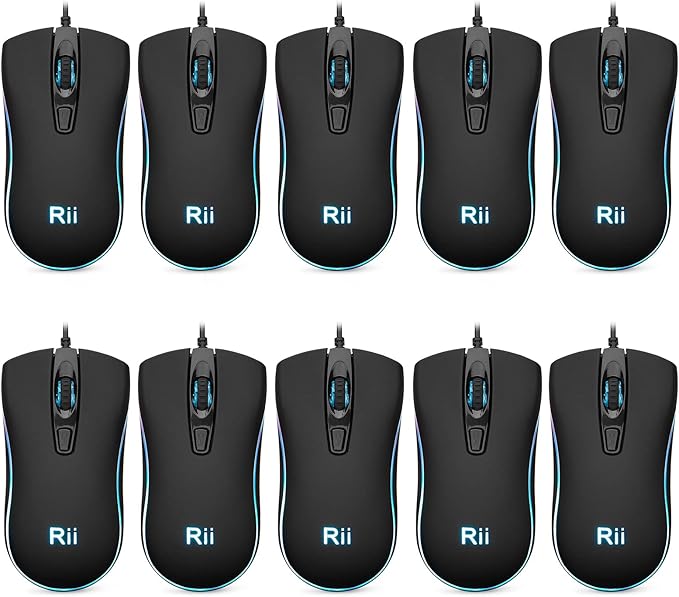 Rii Wired Mouse, RM105 USB Computer Mouse,RGB Optical Office Mice for PC,Computer,Laptop,Desktop,Windows (10 Pack)
