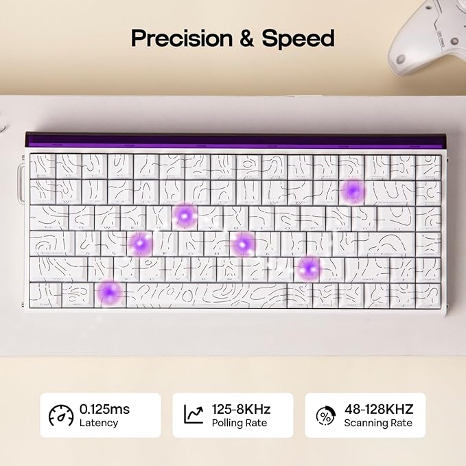 EPOMAKER Aula Hero84 HE Wired Hall Effect Keyboard with RGB Lightbox, 0.01mm Adjustable Actuation, 8KHz Polling, 0.125ms Latency, Snap Key, SOCD, Magnetic Gaming Keyboard (White Topographic)