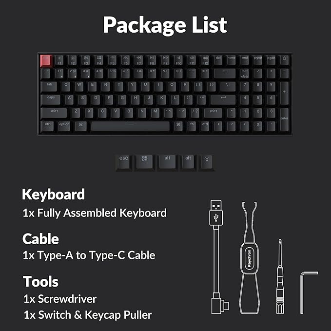 Keychron K4 96% Layout QMK Wireless and Wired Options Mechanical Keyboard, White Backlight Super Brown Switch, Paired with Shine-Through Double-Shot PBT Keycaps for Mac Windows-Version 3