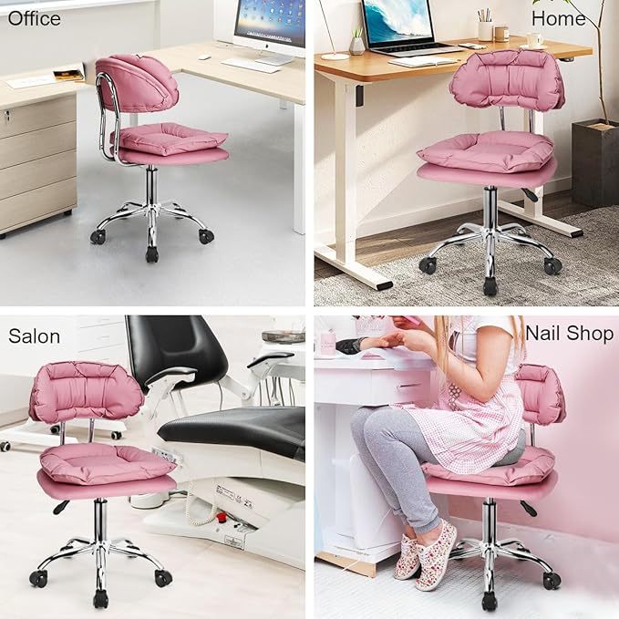 JOSTZHXIN Rolling Stool with Backrest, Home Office Rolling Stool Chair, Thickened Seat Cushion, Adjustable Height Swivel Chair for Nail Shop Salon Spa Massage Tattoo,Pink