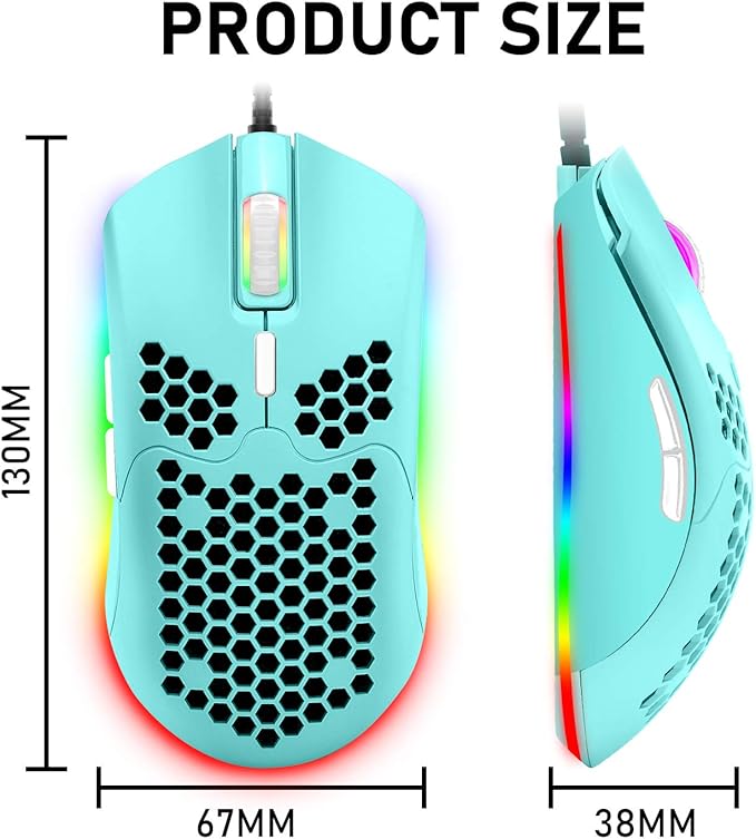 ZIYOU LANG Wired Lightweight Gaming Mouse,6 RGB Backlit Mouse with 7 Buttons Programmable Driver,6400DPI Computer Mouse,Ultralight Honeycomb Shell Ultraweave Cable for PC Gamers,PS4(Green)