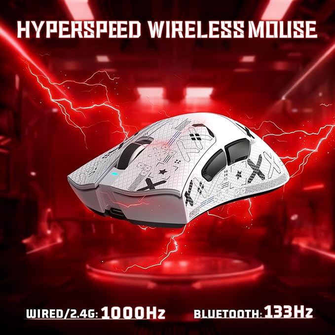 ATTACK SHARK V3 Ultra-Light Wireless Gaming Mouse,PAW3311 Sensor, 500mAh, 62g, 25KDPI 2.4G/BT/USB-C Rechargeable Wireless Mouse with 5 Programmable Buttons for Laptop,PC,Mac Gamer (White Griptape)