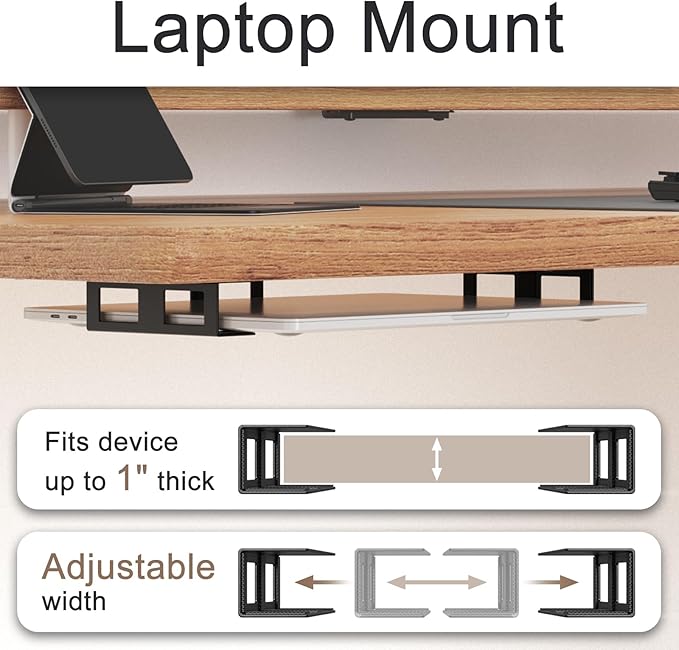 Joythink Universal Under Desk Metal Mount Laptop Holder Tray with Anti-Scratch Under Table Hidden Docking Station Holder Silicone Under Desk Mount for Laptop Keyboard Tablet Kitchen 3 PCS