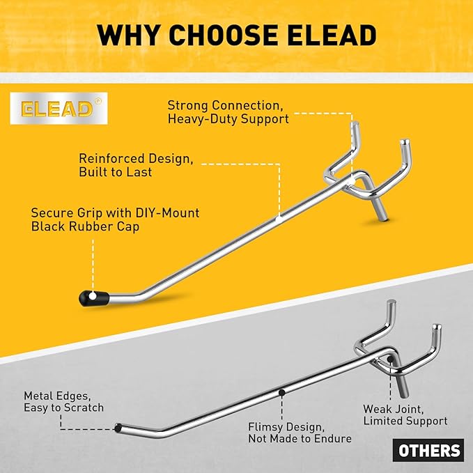 ELEAD 105-Piece 4 Inch Pegboard Hooks, Heavy Duty Peg Board Organizer Accessories, Peg Board Tool Hangers Fit for 1/4" and 1/8" Pegboard Hanging Tools Garage, Workshop, and Craft Storage