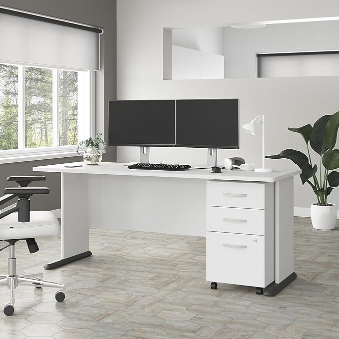 Bush Business Furniture Studio A 72W Computer Desk with 3 Drawer Mobile File Cabinet in White, Commercial-Grade Gaming and Work Table for Home or Professional Office