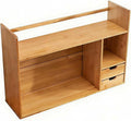 Bamboo Desktop Bookshelf – Small Bookshelf for Desk with Drawers, Double Layer Display Shelf & Desk Hutch Organizer for Office, Dorm & Computer Desk (22.8"x7.5"x18.1")