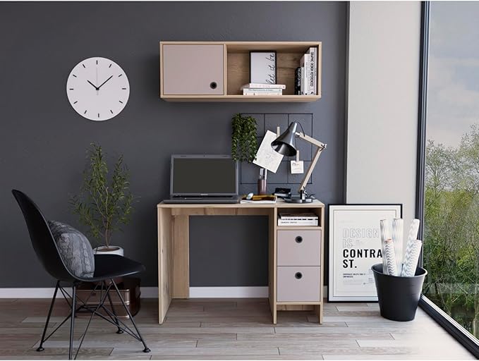 Tokyo Office Set, Three Drawers - Multicolor - Durable Office Desk with Two Drawers and Shelf - Home Office Setup - Gift-Ready