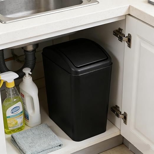 4.2 Gallon Swing Lid Trash Can, Plastic Waste Bin Garbage with Lid, Black