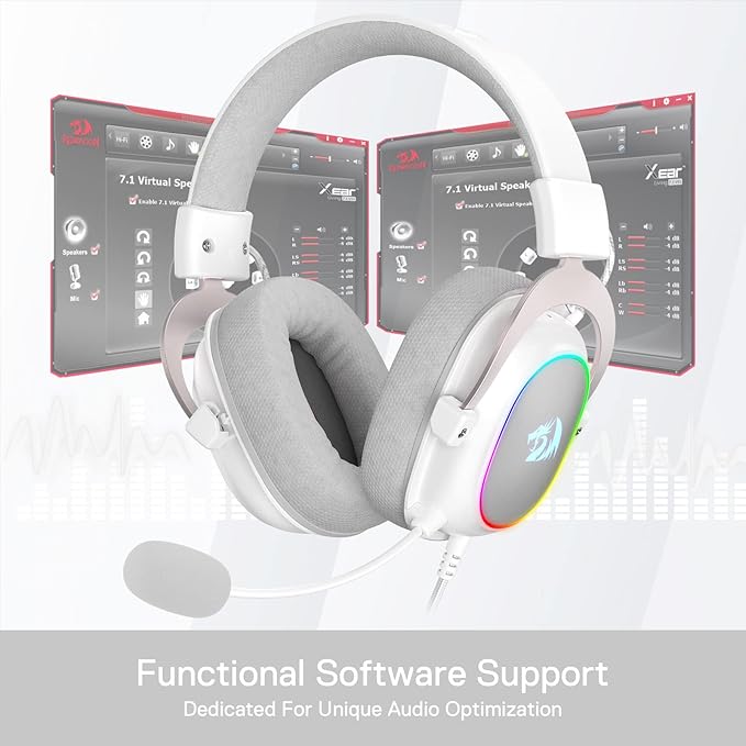 Redragon H510 Zeus-X RGB White Wired Gaming Headset - 7.1 Surround Sound - 53MM Audio Drivers in Memory Foam Ear Pads w/Reliable Fabric Cover- Multi Platforms Headphone - USB Powered for PC/PS4/NS