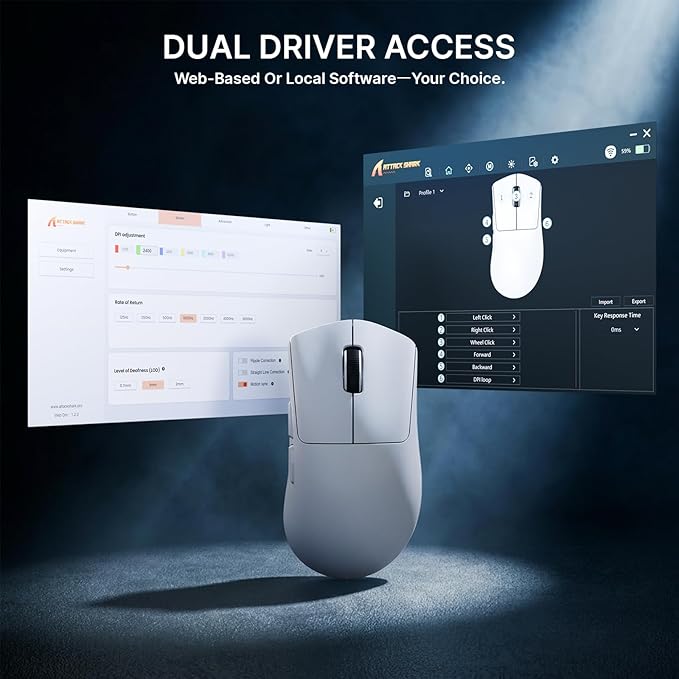 ATTACK SHARK V8 8K Wireless Gaming Mouse Whit 42000 DPI-PAW3950 MAX Sensor-59g Lightweight-Nordic54L15 MCU-400h Battery Life, Triple Modes,Gaming Accessories for PC/Laptop/Mac (White)