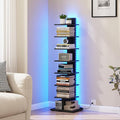 TUTOTAK Narrow Bookshelf, 8-Tier Bookcase with LED Lights, Spine Book Shelf for Small Space, Corner Standing Shelf for Living Room, Office, Study, Entryway, Black BS06BK008L