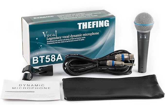 BT 58A Wired Vocal Dynamic Karaoke XLR Handheld Microphone for Singing, Supercardioid, Includes 16ft Audio Cable and Stand Adapter, for Stage, Studio, Mixer, Speaker