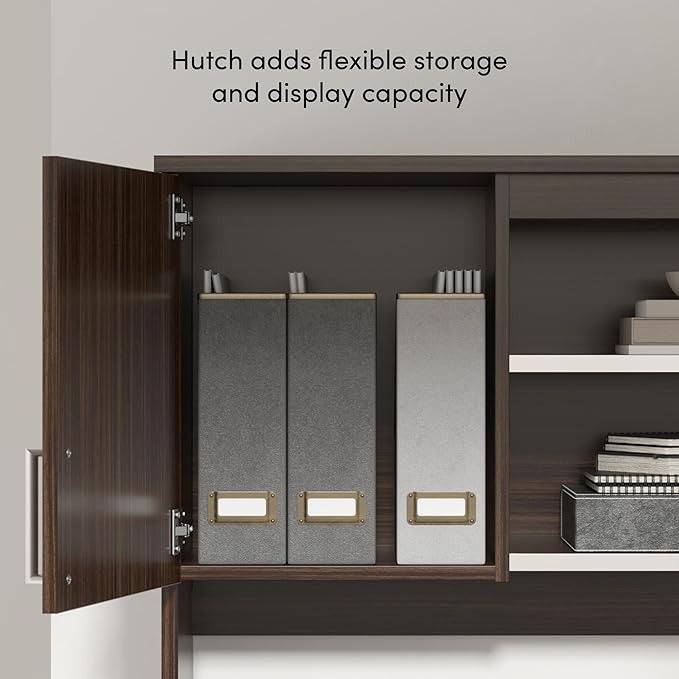 Bestar, Ridgeley Collection, Modern Executive Computer Desk with Pedestal and Hutch