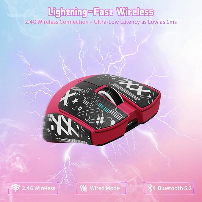 ATTACK SHARK X11SE Lightweight Wireless Gaming Mouse, 59g Tri-Mode BT/2.4G Wireless/Wired Gaming Mouse, PixArt PAW3311 Gaming Sensor, 22000 DPI, Office Mice with Tape for PC/Xbox/Win/Mac(Magenta)