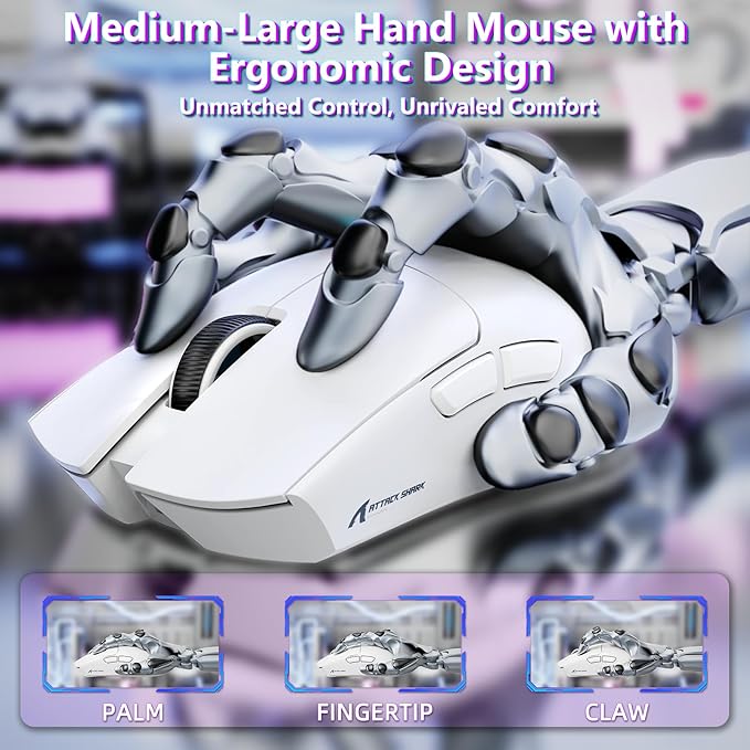 MAMBASNAKE Attack Shark X11SE Lightweight Wireless Gaming Mouse, Tri-Mode 2.4G/USB-C Wired/BT, 22K DPI, PAW3311 Optical Sensor, 59g, 5 Programmable Buttons, 300mAh Battery for PC/Mac(White)