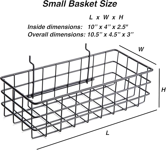 RightArrange Pegboard Basket Size S, Black - Hooks to Any Peg Board - Square Style Wire Shelf Baskets - Organize Tools, Workbench, Accessories, Garage Storage - Wall Organizer Attachments