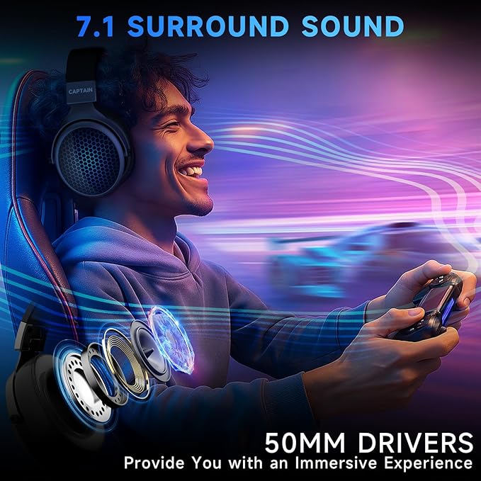 2.4GHz Wireless Gaming Headset for PS5/PS4/PC/Switch - Bluetooth 5.3 Headphones with 7.1 Surround Sound, Noise-Canceling Mic, 30+Hr Battery & Support Playing While Charging - Black
