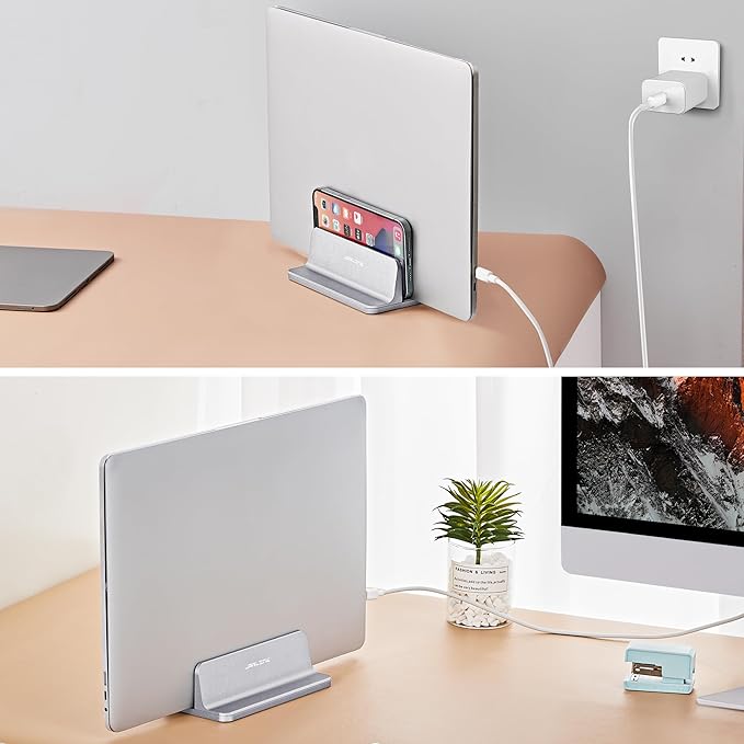 JARLINK Vertical Laptop Stand, Aluminum Laptop Holder Desktop Stand with Adjustable Dock Size (up to 17.3 inches) Compatible with All MacBook/Surface/Dell/Gaming Laptops (Silver)