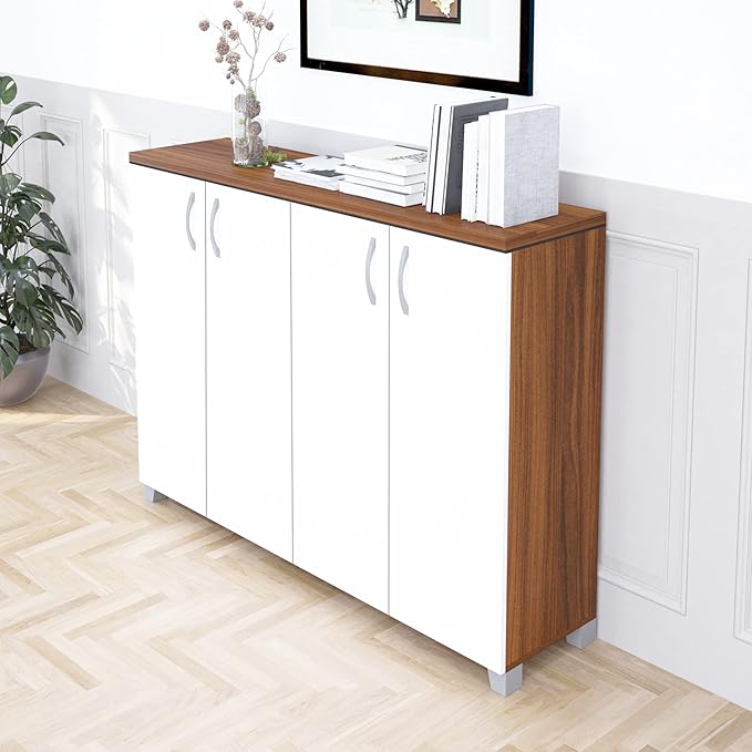 71" Wood Office Furniture Set of 4pcs | Modern Executive Desk | File Drawers w/Telescopic Rails | Large Storage Cabinet w/Chrome Handles | Coffee Table | Sturdy Home Workstation Suite