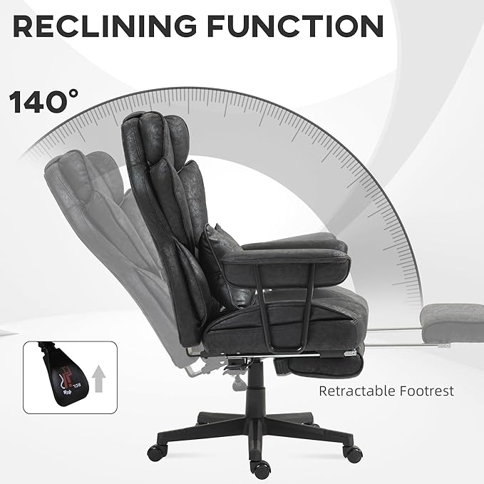 HOMCOM Massage Executive Office Chair with 6 Vibration Points, 400LBS Heated Big and Tall Office Chair with Foot Rest and Lumbar Support, Microfiber Reclining Computer Desk Chair, Black
