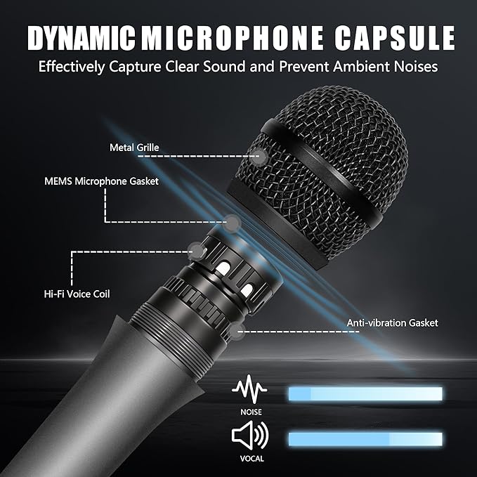 Professional Vocal Microphone for Singing, Dynamic Karaoke Handheld Wired Microphone with 16ft XLR to 1/4" Audio Cable, Studio Mic for Speaker, Amplifier, Mixer and Karaoke Machine