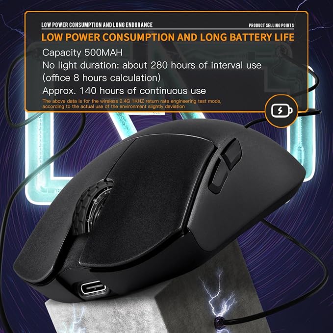 Darmoshark M3 Pro Wireless Gaming Mouse,Tri-Mode 2.4G/USB-C/Bluetooth Mouse Up to 26KDPI,PAW3395 Optical Sensor Lightweight 55g,8 programmable Button 500MAh Battery Life,Computer Mouse for Laptop(B)