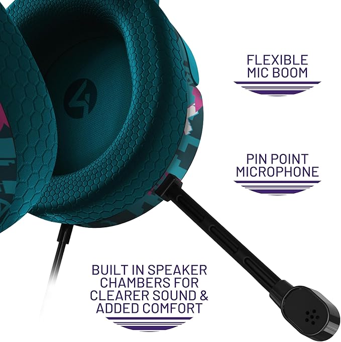 4Gamers Panther Gaming Headset Glitch - Teal, Compatible with PS4, PS5, Xbox, Switch & PC