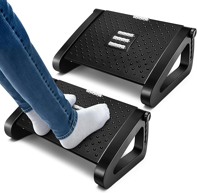Beeveer 2 Pcs 6 Heights Adjustable Foot Rest for Under Desk at Work, Tilt Adjustable Footrest Ergonomic Foot Stool for Under Office Desks Chair Footrest for Leg Rests Home Pressure Relief(Black)