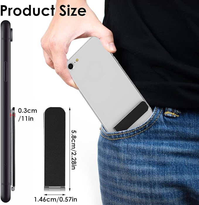 TIESOME Ultra-Thin Cell Phone Holder, Adjustable Mini Alloy Phone Kickstand Portable Foldable Phone Stand Adjustable Angle for Mobile Phone Tablet Universal Model (Black)